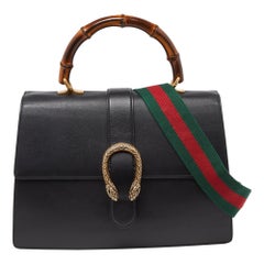 Gucci Black Leather Large Dionysus Bamboo Top Handle Bag