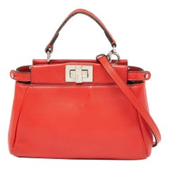 Fendi Red Leather Micro Peekaboo Crossbody Bag