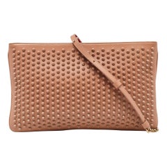 Christian Louboutin Beige Leather Triloubi Spiked Shoulder Bag