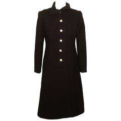 Vintage Pauline Trigere Black Evening Coat with Rhinestone Buttons