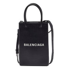 Balenciaga Black Leather Phone Holder Crossbody Bag