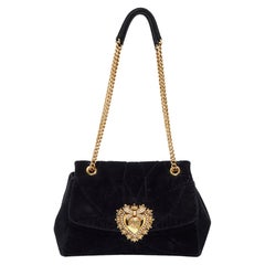 Dolce & Gabbana Black Quilted Velvet Large Devotion Shoulder Bag