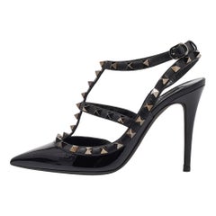 Used Valentino Black Patent Leather Rockstud Strappy Pumps Size 36