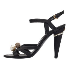 Chanel Black Satin and Canvas Ankle Strap Sandals Size 39