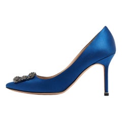 Manolo Blahnik Blue Satin Hangisi Pumps Size 40