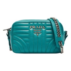 Used Prada Green Leather Diagramme Camera Shoulder Bag