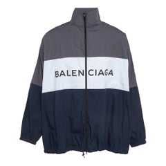Balenciaga Multicolor Logo Print Cotton Poplin Oversized Zipper Jacket M