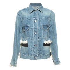 Sacai Blue Tweed Trim Denim Fringed Buttoned Jacket M