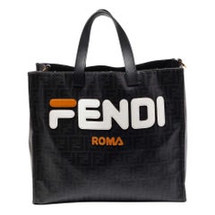 Fendi x Fila Black Zucca Coated Canvas Mania Shopping Tote