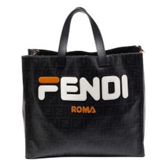 Fendi x Fila Black Zucca Coated Canvas Mania Shopping Tote