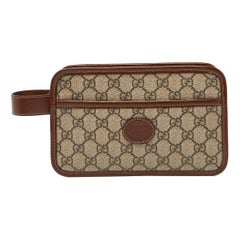 Gucci Brown/Tan GG Supreme Canvas and Leather Pouch
