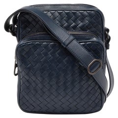 Bottega Veneta Blue Intrecciato Leather Messenger Bag