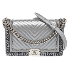 Chanel Silver Quilted Leather New Medium Boy Flap Bag
