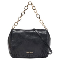 Used Miu Miu Black Matelassé Leather Flap Chain Shoulder Bag