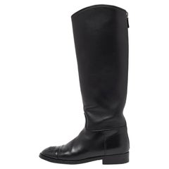 Chanel Schwarz Leder CC Cap Toe Knielange Stiefel Größe 38