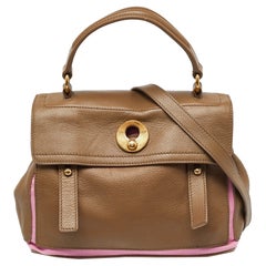 Yves Saint Laurent Kleine Muse Two Tasche aus Leder und Segeltuch in Beige/Rosa