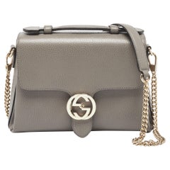 Gucci Grey Leather Dollar Interlocking G Top Handle Bag