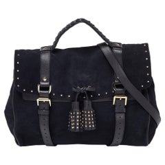 Mulberry Navy Blue Suede and Leather Oversized Alexa Satchel