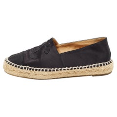 Chanel Black Satin and Canvas CC Espadrille Flats Size 35