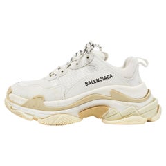 Balenciaga White Mesh and Faux Leather Triple S Lace Up Sneakers Size 37