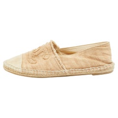 Chanel Beige Canvas CC Cap Toe Espadrille Flats Size 37