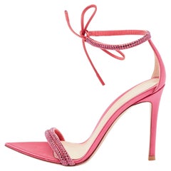 Gianvito Rossi Pink Embellished Suede Montecarlo Sandals Size 35.5