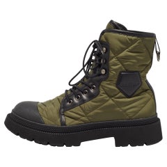 Salvatore Ferragamo Green/Black Nylon and Leather Rally Combat Boots Size 44