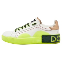 Dolce & Gabbana White/Neon Yellow Leather Portofino Sneakers Size 38