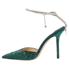 Jimmy Choo Grüne Satin Saeda Kristalle Pumps Größe 40