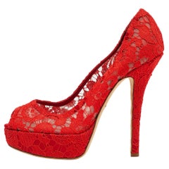 Dolce & Gabbana Red Lace And Satin Peep Toe Platform Pump Size 40