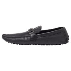 Louis Vuitton Schwarz Damier Leder Hockenheim Slip On Loafers Größe 43