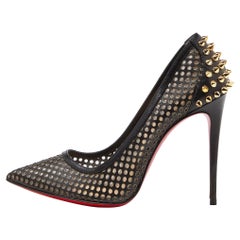 Christian Louboutin Black Perforated Leather Spiked Guni Pumps Size 37