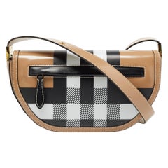 Burberry Beige Check Patent and Leather Small Olympia Shoulder Bag