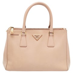 Prada Light Pink Saffiano Lux Leather Small Double Zip Tote