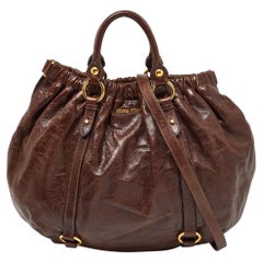 Used Miu Miu Brown Vitello Shine Leather Gathered Hobo