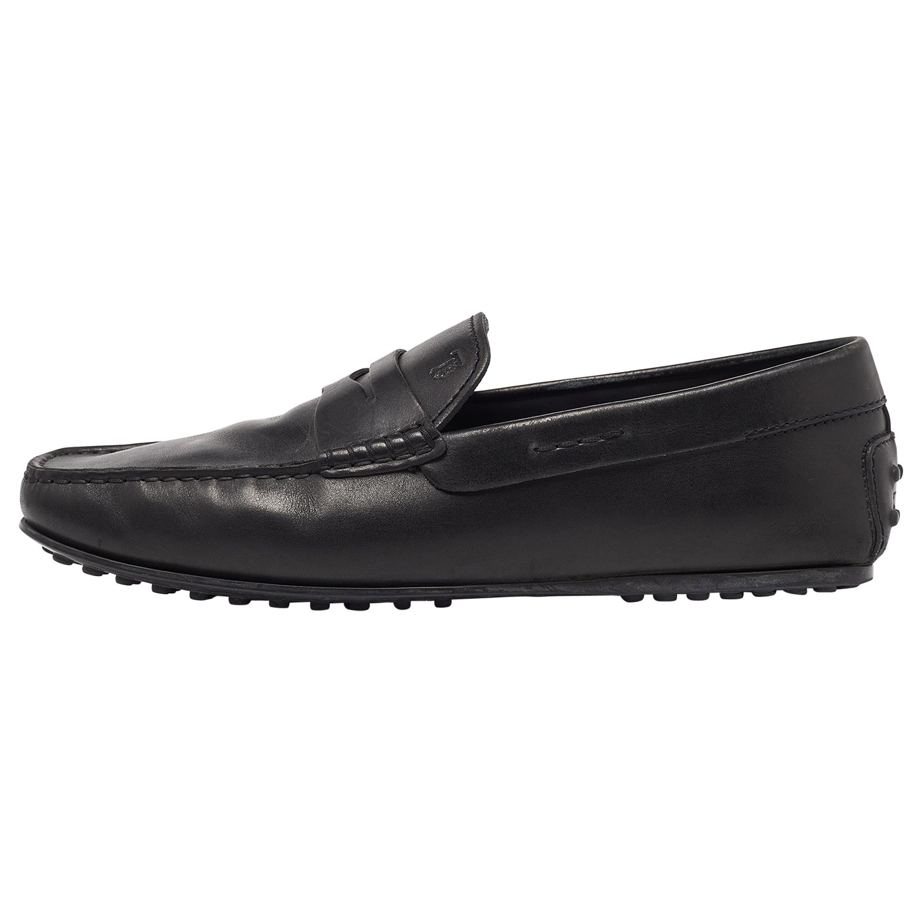 Tod's Black Leather Slip On Penny Loafers Size 41.5 For Sale