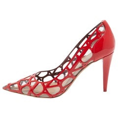 Valentino Red/Transparent Patent and PVC Pointed Toe Pumps Size 37.5