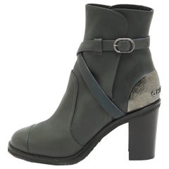 Chanel Green Leather Buckle Ankle Boots Size 40.5