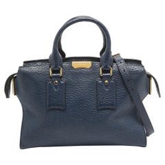 Used Burberry Blue Pebbled Leather Clifton Satchel