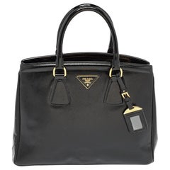 Prada Black Saffiano Patent Leather Parabole Tote