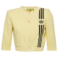 Gucci X Adidas Yellow Rib Knit Buttoned Crop Cardigan S