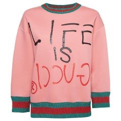 Gucci Pink Life Is Gucci Spray Painted Cotton Sweatshirt M