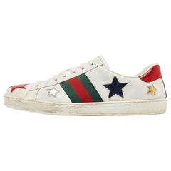 Gucci White Leather Star Ace Low Top Sneakers Size 45