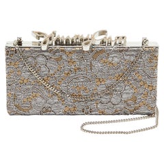 Jimmy Choo Metallic Lace Celeste Logo Chain Clutch