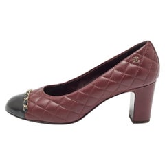 Chanel Burgundy/Black Quilted Leather CC Chain Cap Toe Pumps Size 41
