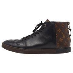 Louis Vuitton Black/Brown Leather and Monogram Canvas High Top Sneakers Size 43