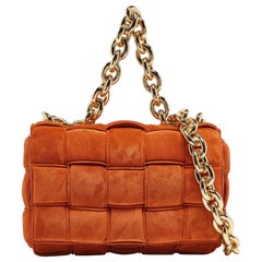 Bottega Veneta Orange Padded Suede Chain Cassette Shoulder Bag
