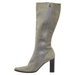 Dior Grey Textured Nubuck Leather Knee Length Boots Size 40
