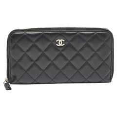 Chanel Black Quilted Leather Classic Zip Around Wallet