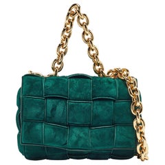 Bottega Veneta Dark Green Padded Suede Chain Cassette Shoulder Bag